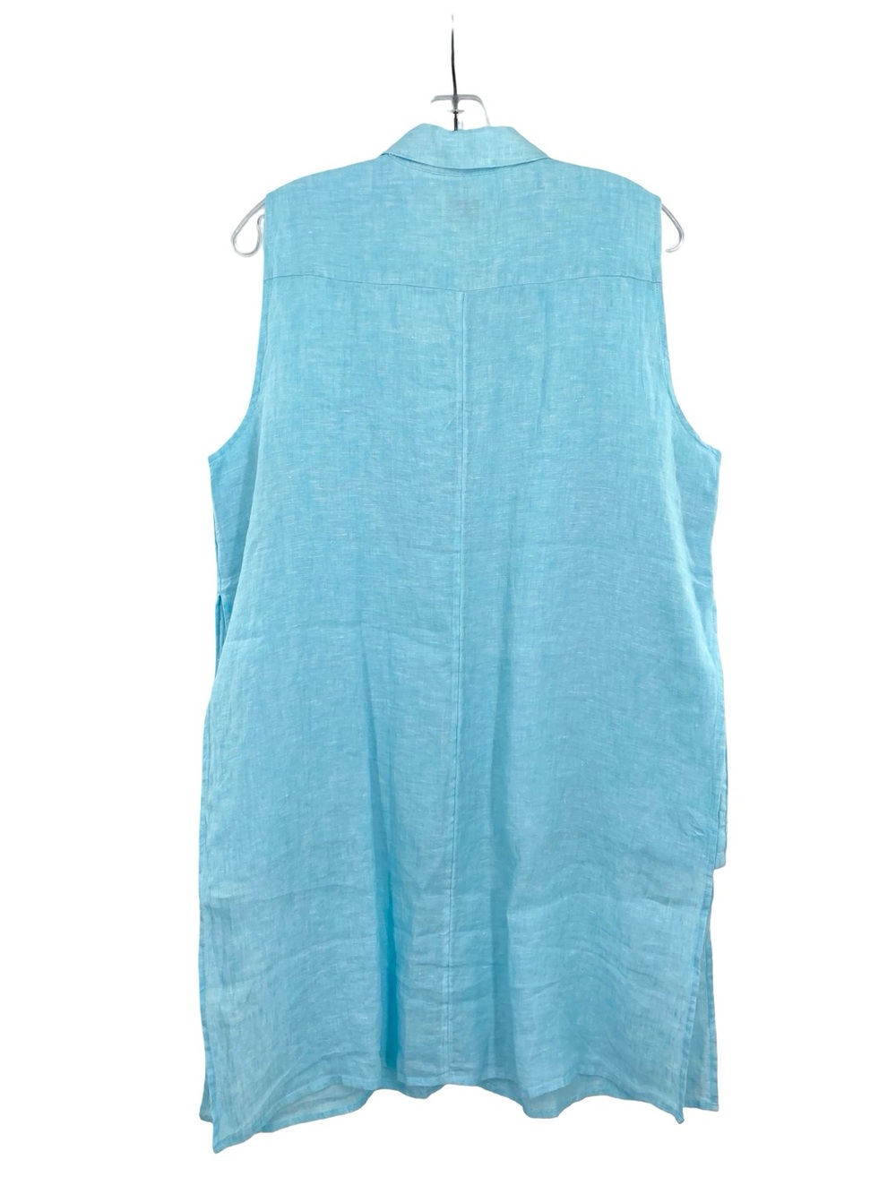Chico’s Linen Side Slit Tunic Shirt in Aqua Button Down New Size Large - Picture 7 of 11